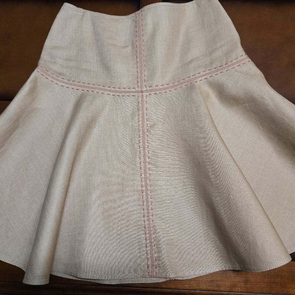 Elegant Flare Beige Skirt with Red Stitching